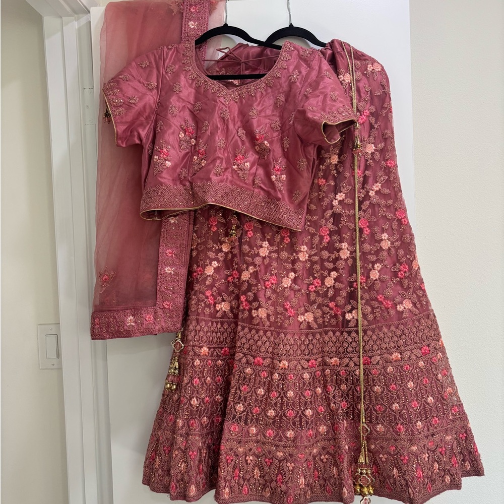Embroidered Dusty Pink Lehenga Choli Set